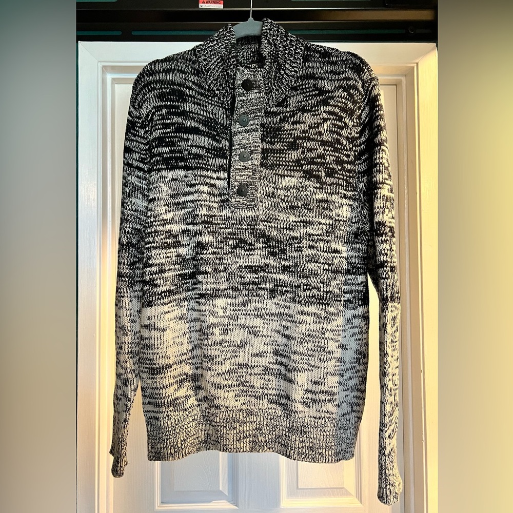 Express Men’s Medium Knit Sweater - Black, Gray, and White with Snap Buttons